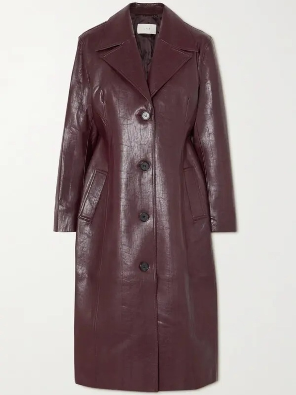 LVIR faux leather burgundy hourglass trench coat Size UK 8 Retail $650